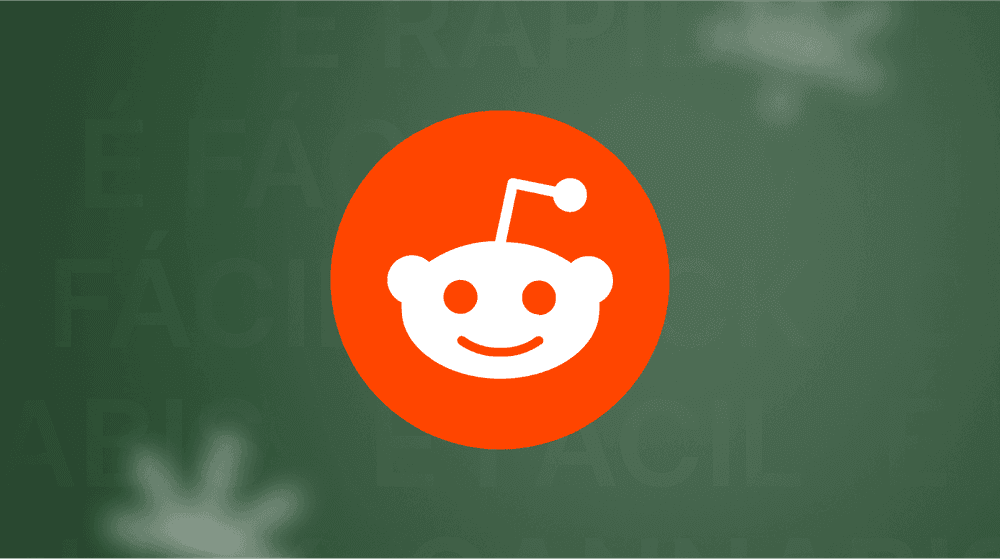 Ícone do Reddit em fundo verde com o texto desfocado ao fundo.