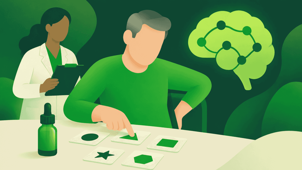 Ilustração editorial sobre pesquisa de CBD, memória e dor crônica.