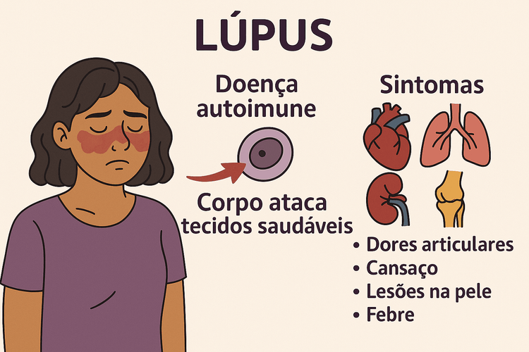 Infográfico explicando o que é lúpus e seus sintomas
